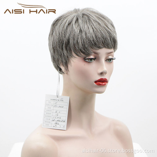 Aisi Hair New Design Cheap Vendor Short Pixie Cut Regular Wave Gray  Brazilian Hair For Black Women Human Hair Wigs